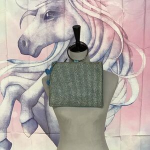 Elegant Blue Sequined -silver handles Clutch